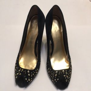 Sigerson Morrison black velvet gold sparkle heels